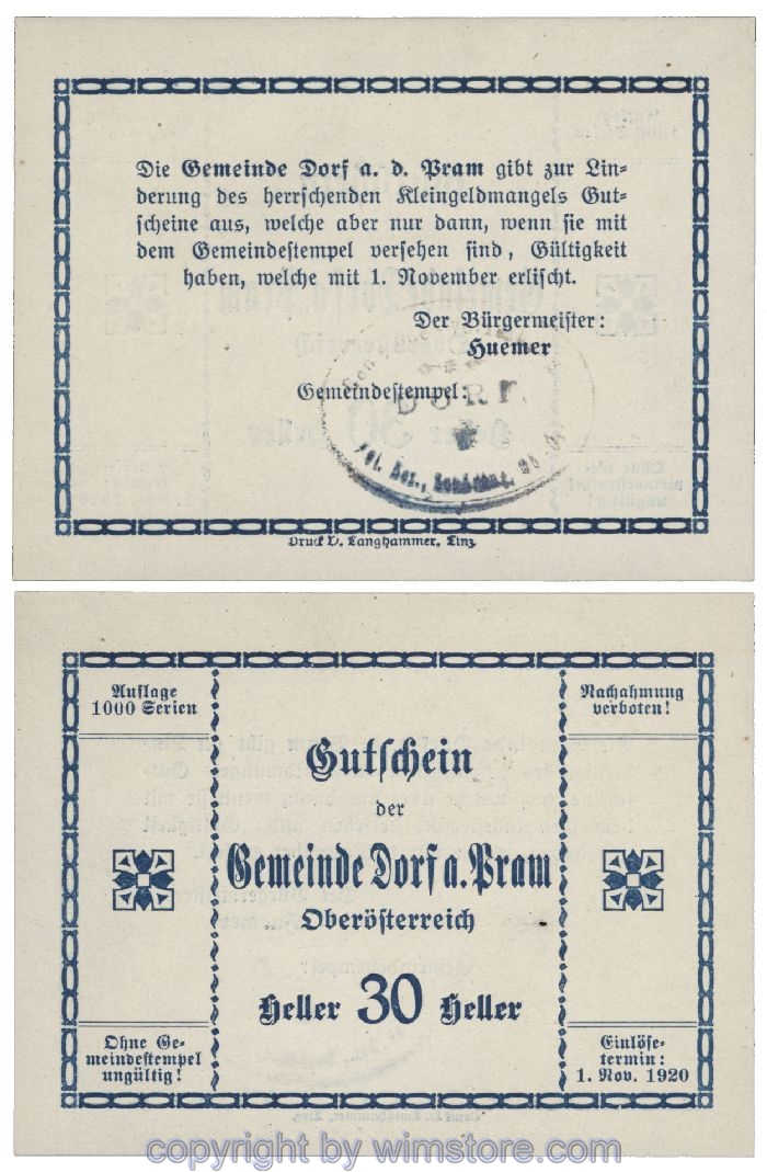 Dorf an der Pram, G0129IIb3, 30 Heller, Gemst. 3; 1