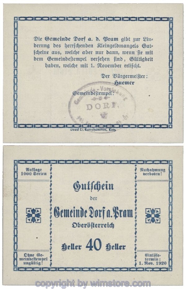Dorf an der Pram, G0129IIb3, 40 Heller, Gemst. 3; 1