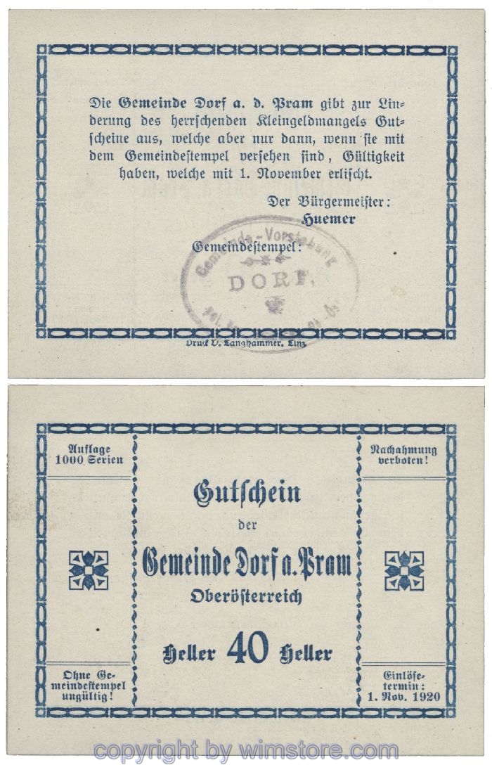 Dorf an der Pram, G0129IIb3, 40 Heller, Gemst. 3; 1