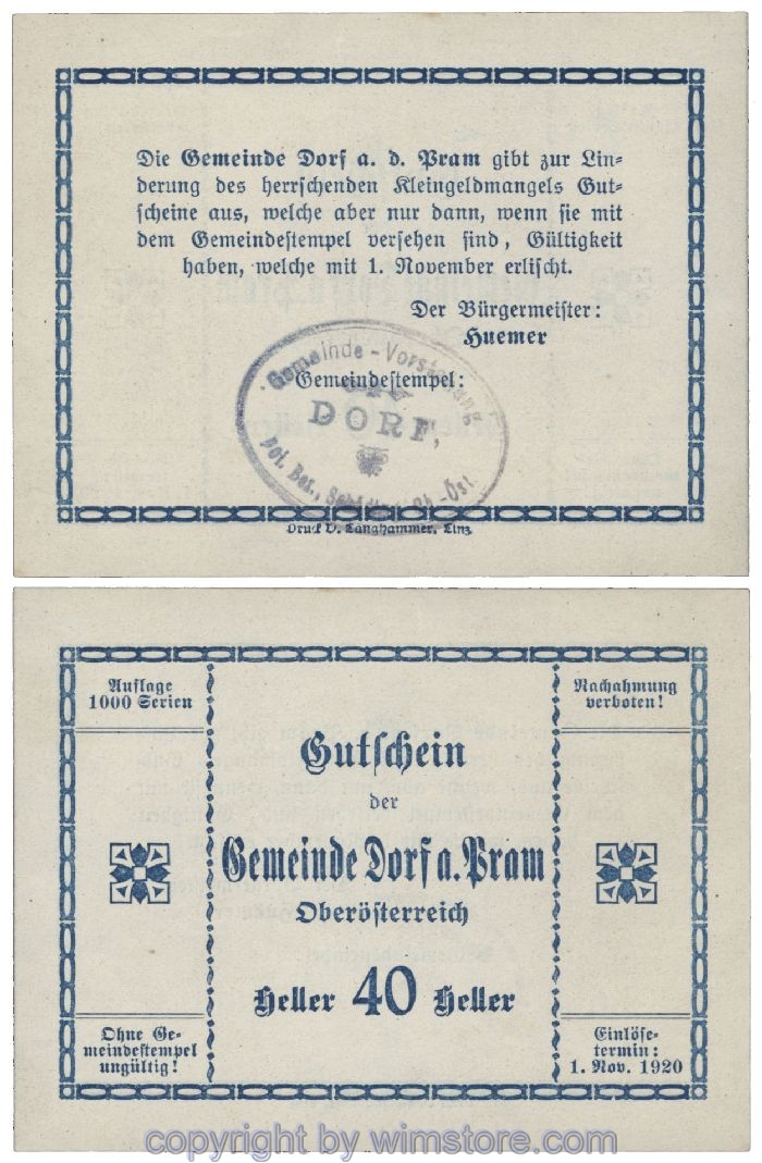 Dorf an der Pram, G0129IIb3, 40 Heller, Gemst. 3; 1-