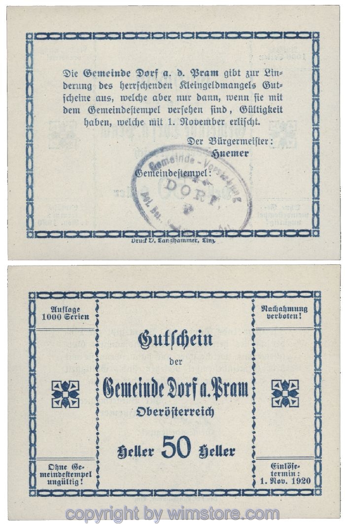 Dorf an der Pram, G0129IIb3, 50 Heller, Gemst. 3; 1