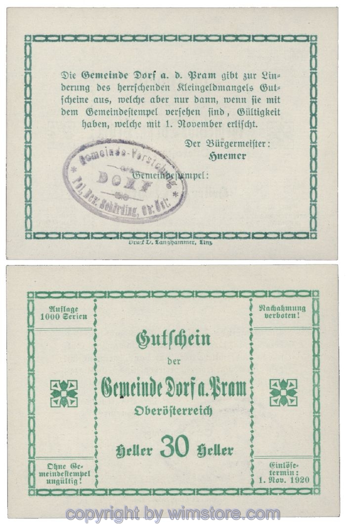 Dorf an der Pram, G0129IIc1, 30 Heller, Gemst. 1; 1