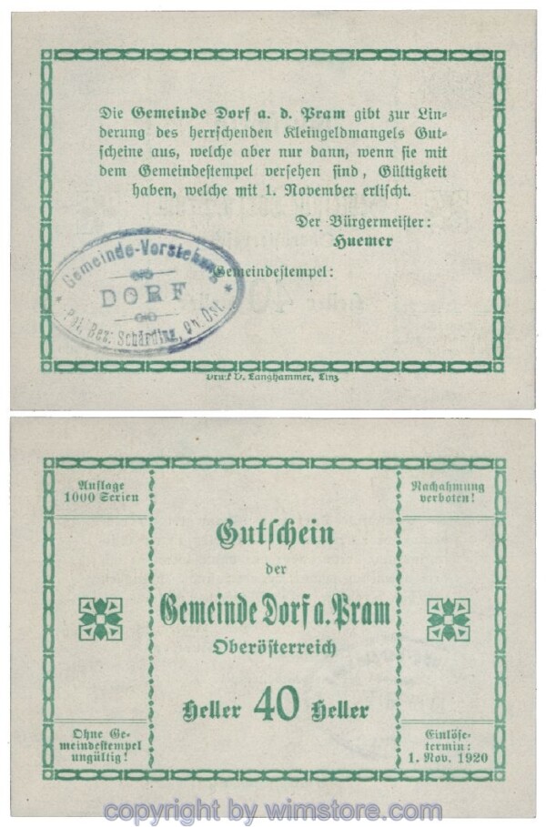 Dorf an der Pram, G0129IIc1, 40 Heller, Gemst. 1; 1