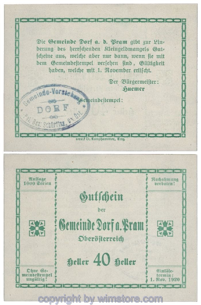 Dorf an der Pram, G0129IIc1, 40 Heller, Gemst. 1; 1