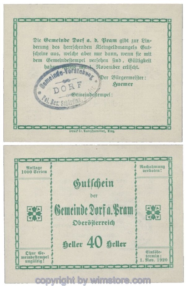 sn102557 Dorf an der Pram, G0129IIc1, 40 Heller, Gemst. 1; 1-