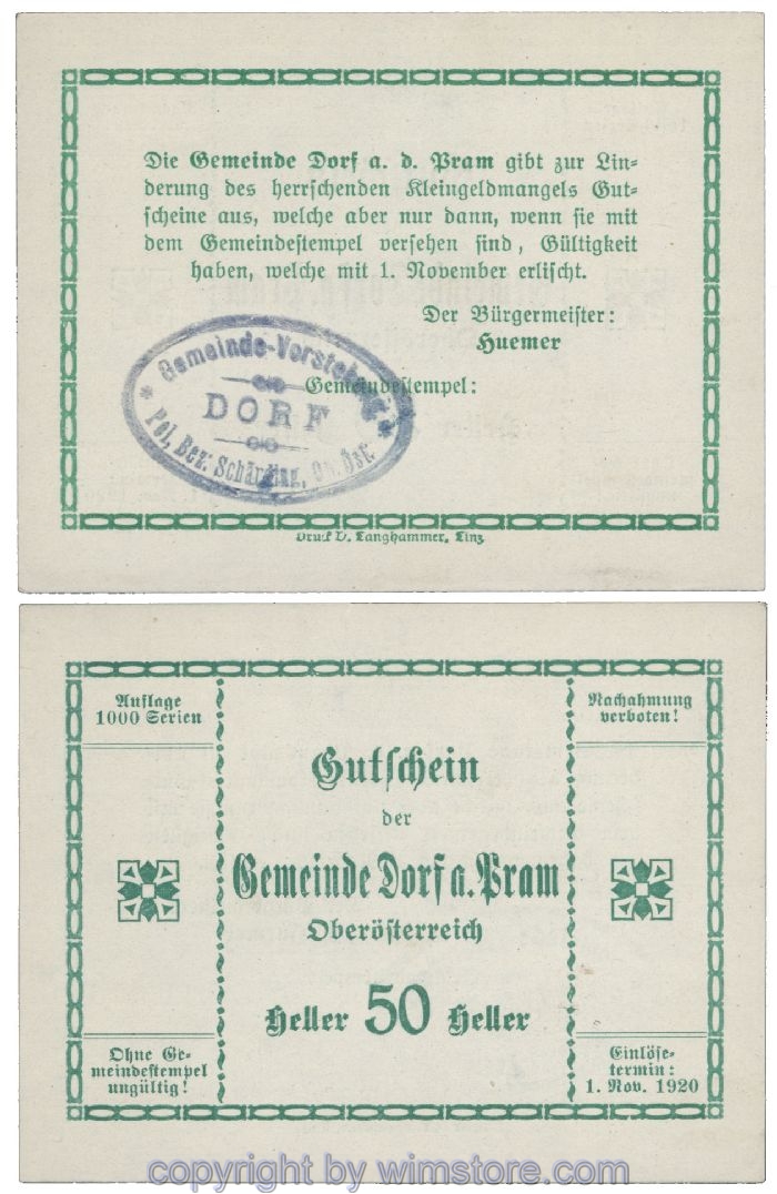 Dorf an der Pram, G0129IIc1, 50 Heller, Gemst. 1; 1