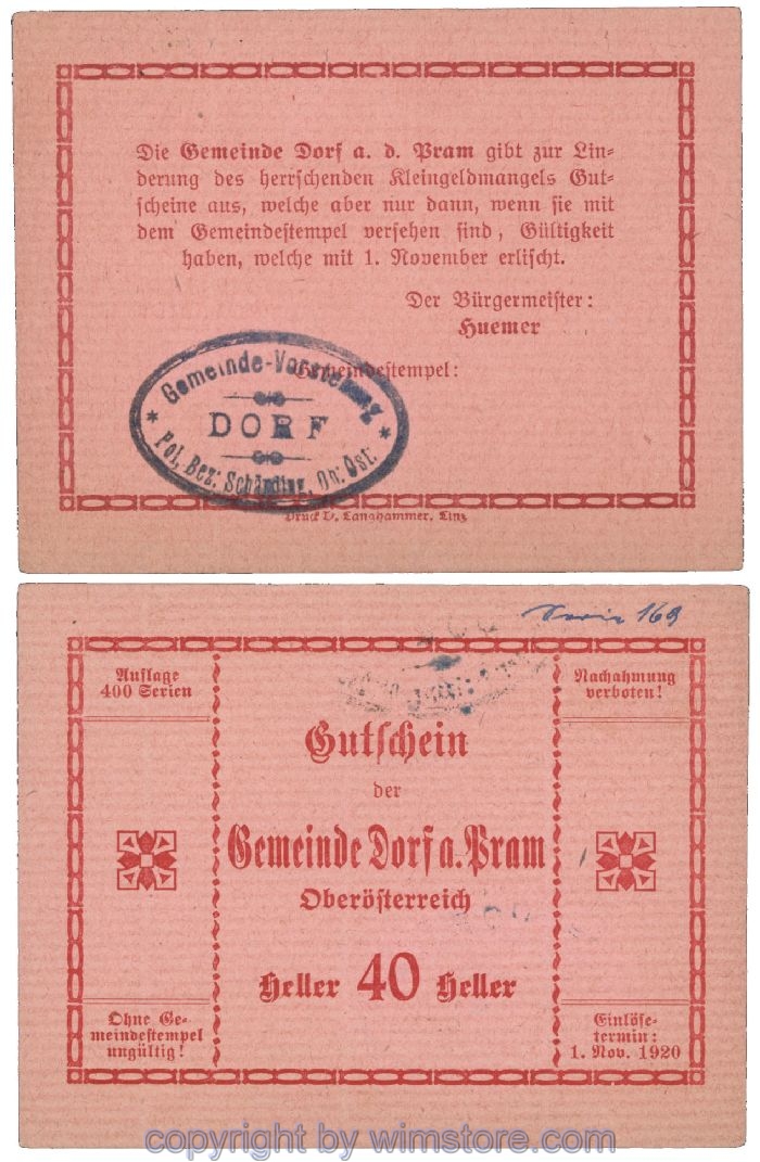 Dorf an der Pram, G0129IId1, 40 Heller, Gemst. 1; 1-