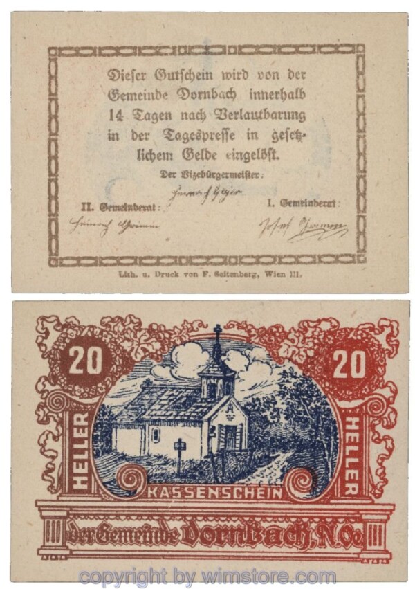 sn102581 Dornbach, G0132a, 20 Heller; 1