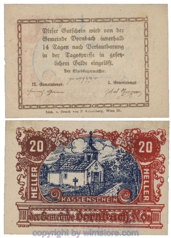 sn102582 Dornbach, G0132a, 20 Heller; 1-