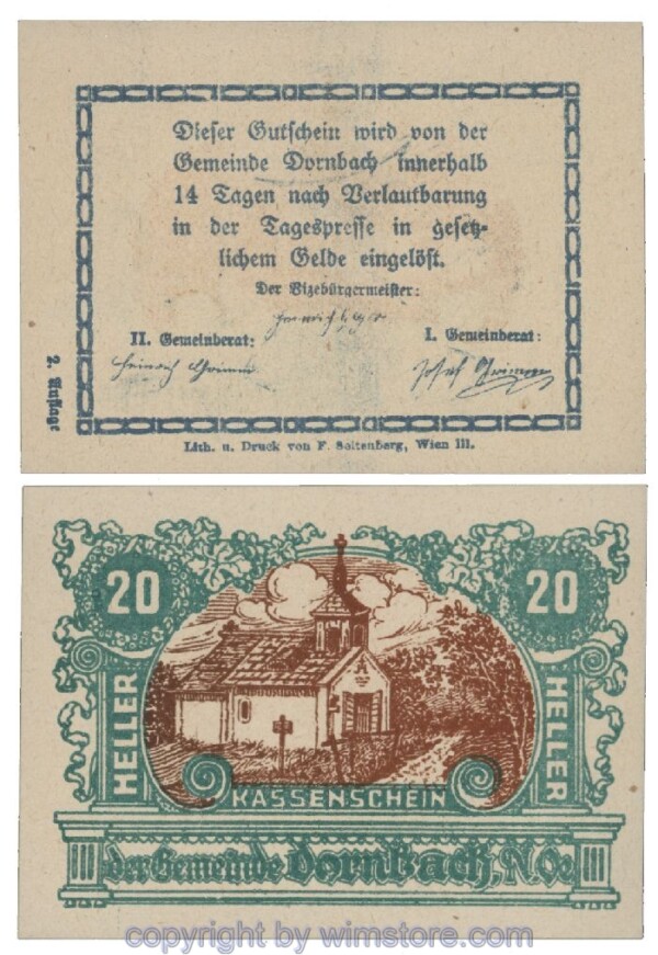 sn102592 Dornbach, G0132c, 20 Heller; 1