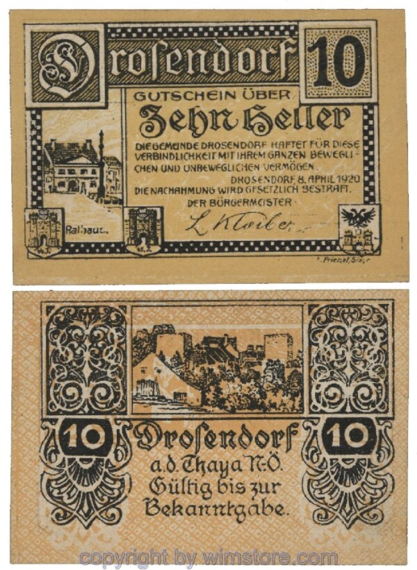 Drosendorf , G0134a, 10 Heller, Fehldruck; 1-