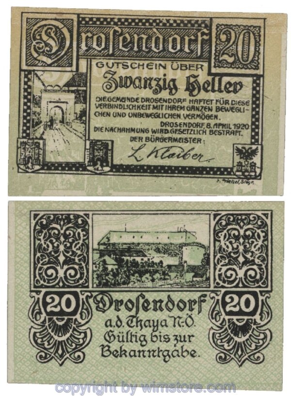Drosendorf, G0134a, 20 Heller, Fehldruck; 1