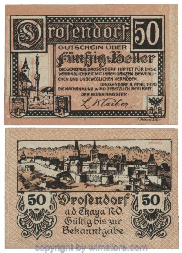 Drosendorf, G0134a, 50 Heller, Fehldruck; 1