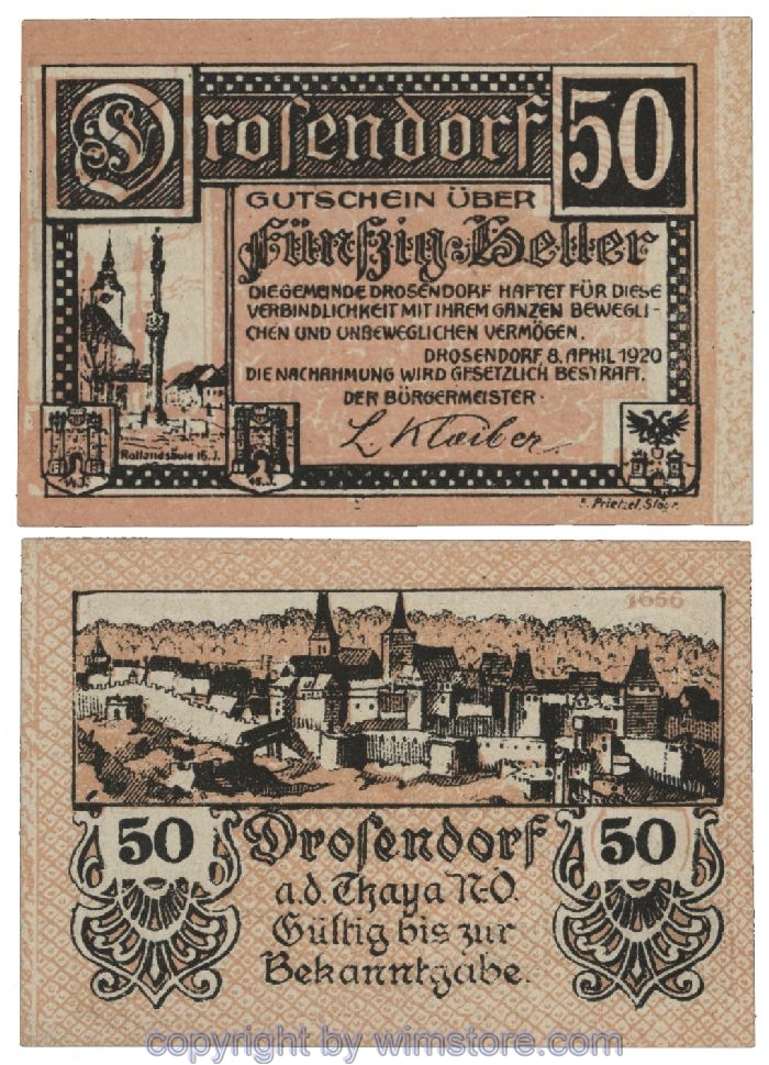 Drosendorf, G0134a, 50 Heller, Fehldruck; 1