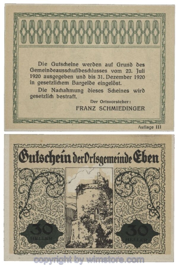 Eben, G0141IIc, 30 Heller, Fehldruck; 1