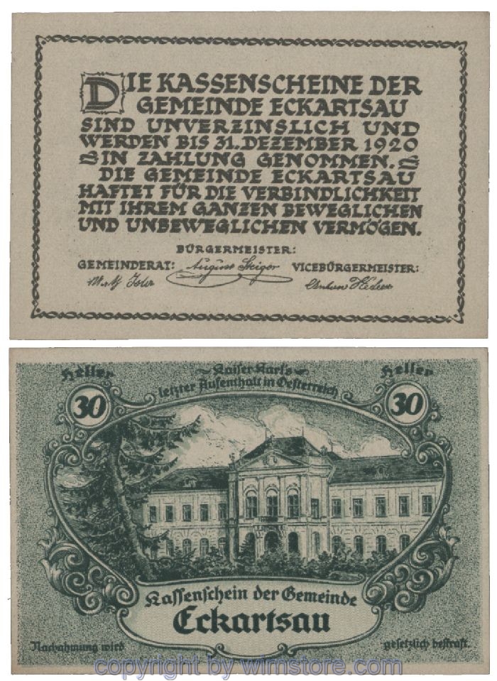Eckartsau, G0149Ia, 30 Heller; 1