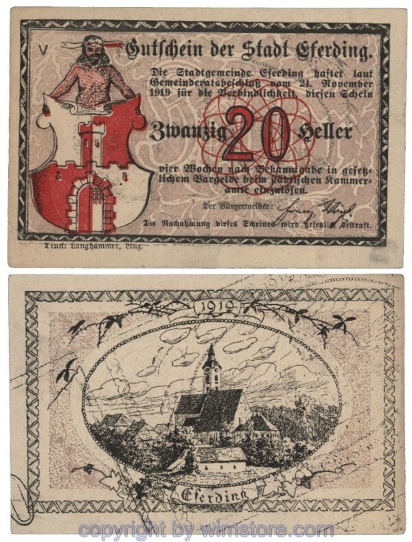 Eferding, G0152I20a, 20 Heller, V, Abart; 1-2