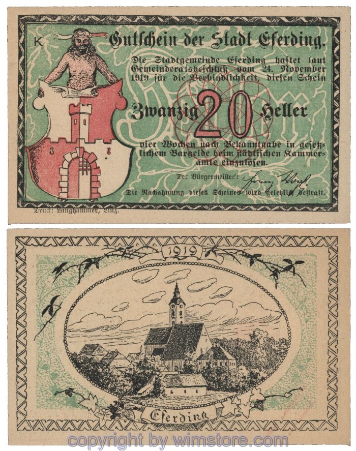 Eferding, G0152I20a, 20 Heller, K, Fehldruck; 1