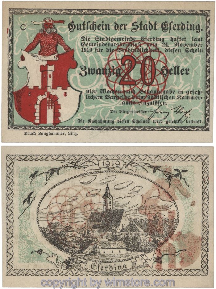 Eferding, G0152I20d, 20 Heller, C, mit Df.; 1