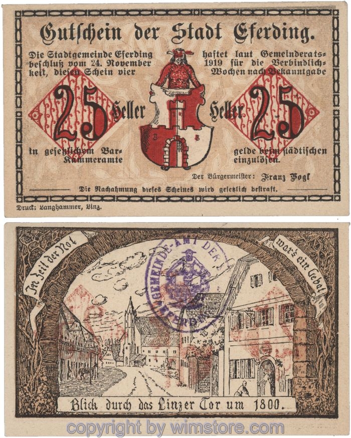 Eferding, G0152I25mAA, 25 Heller, mit Gemst.; 1