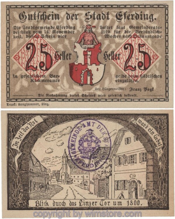 Eferding, G0152I25nAA, 25 Heller, mit Gemst.; 1-