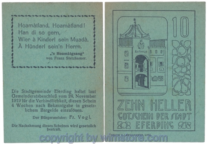 sn103154 Eferding, G0152II10Abee, 10 Heller; 1-