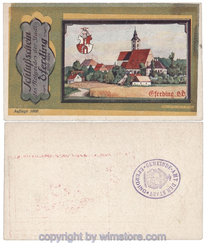 Eferding, G0152VIIcBA, Schlussschein Grünbronzedruck, Abart; 1-