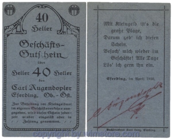 Eferding, Prv. Karl Augendopler, J153IIaA1, 40 Heller; 1-