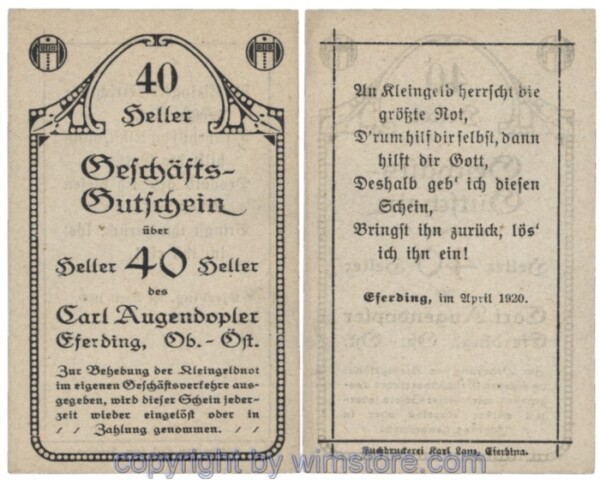 Eferding, Prv. Karl Augendopler, J153IIbB3, 40 Heller; 1