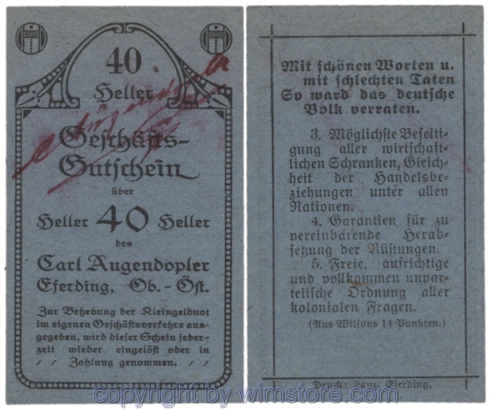 sn103367 Eferding, Prv. Karl Augendopler, J153IIIBa2, 40 Heller; 1-