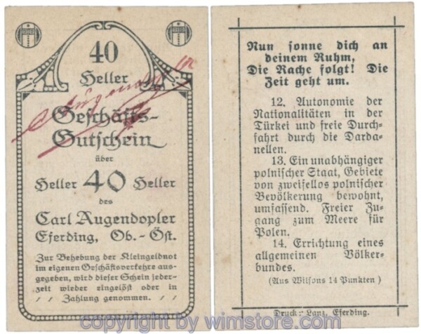 Eferding, Prv. Karl Augendopler, J153IIIBb5, 40 Heller; 1-