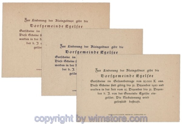 Egelsee, J158c, Serie 10, 20, 50 Heller; 1