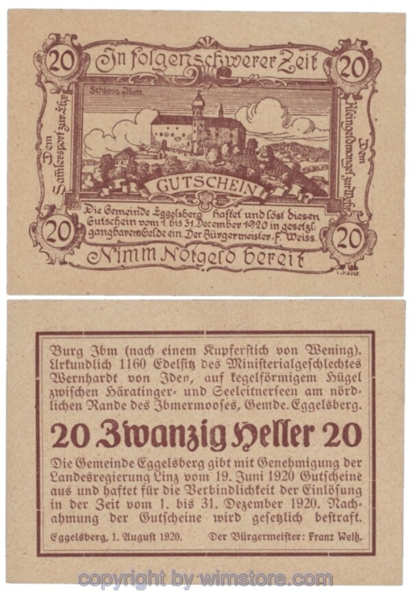 Eggelsberg, J160Ia, 20  Heller; 1