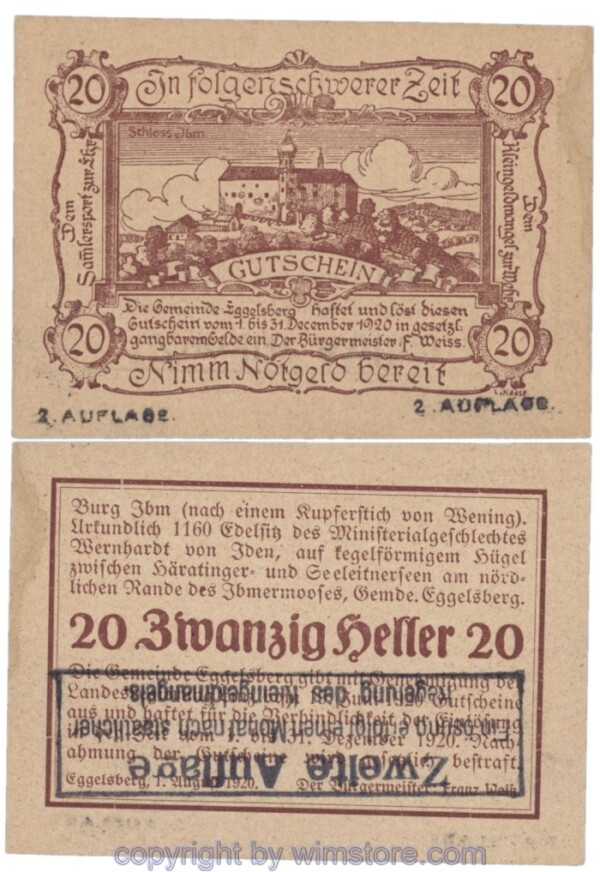Eggelsberg, J160Id, 20 Heller, Abart; 1-