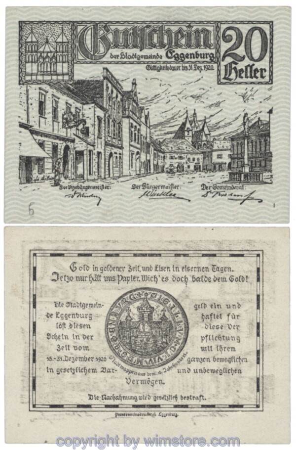 Eggenburg, J162aw06, 20 Heller; 1