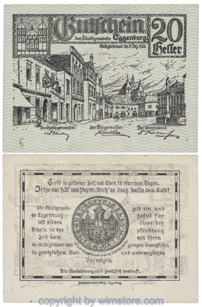 Eggenburg, J162aw06, 20 Heller; 1