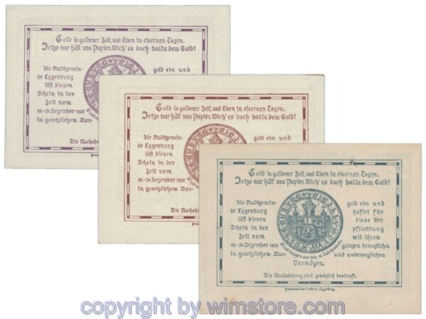 sn103463a Eggenburg, J162bs, Serie 10, 20, 50 Heller; 1-