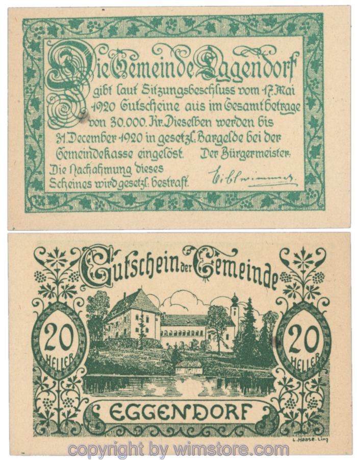 Eggendorf, J165a, 20 Heller; 1