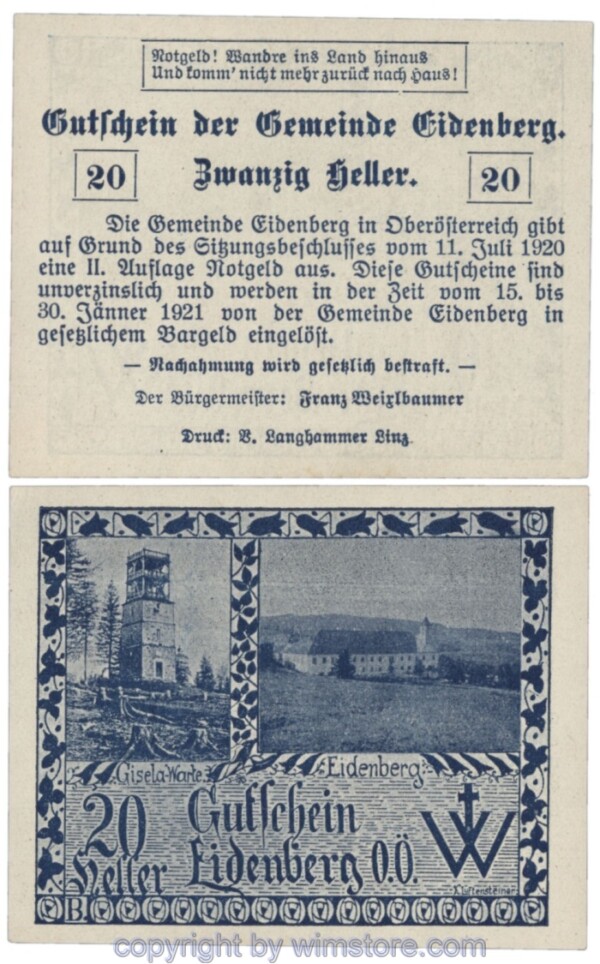 Eidenberg, J168IIb, 20 Heller; 1