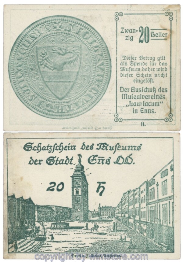 Enns. Prv. Schatzscheine des Museums der Stadt Enns, J176e56, 20 Heller; 3