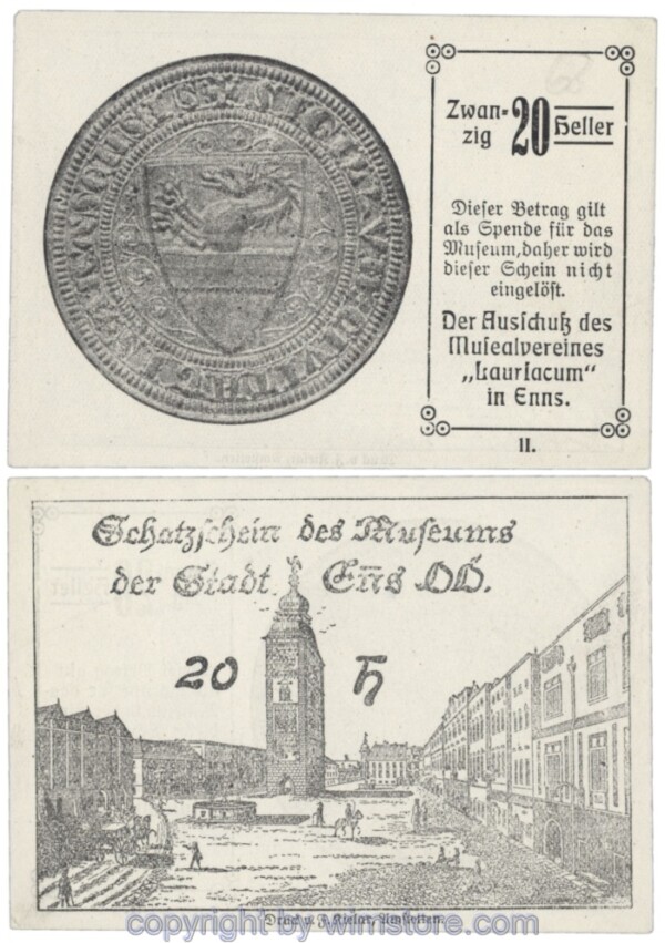 Enns, Prv. Schatzscheine des Museums der Stadt Enns, J176f68, 20 Heller; 1