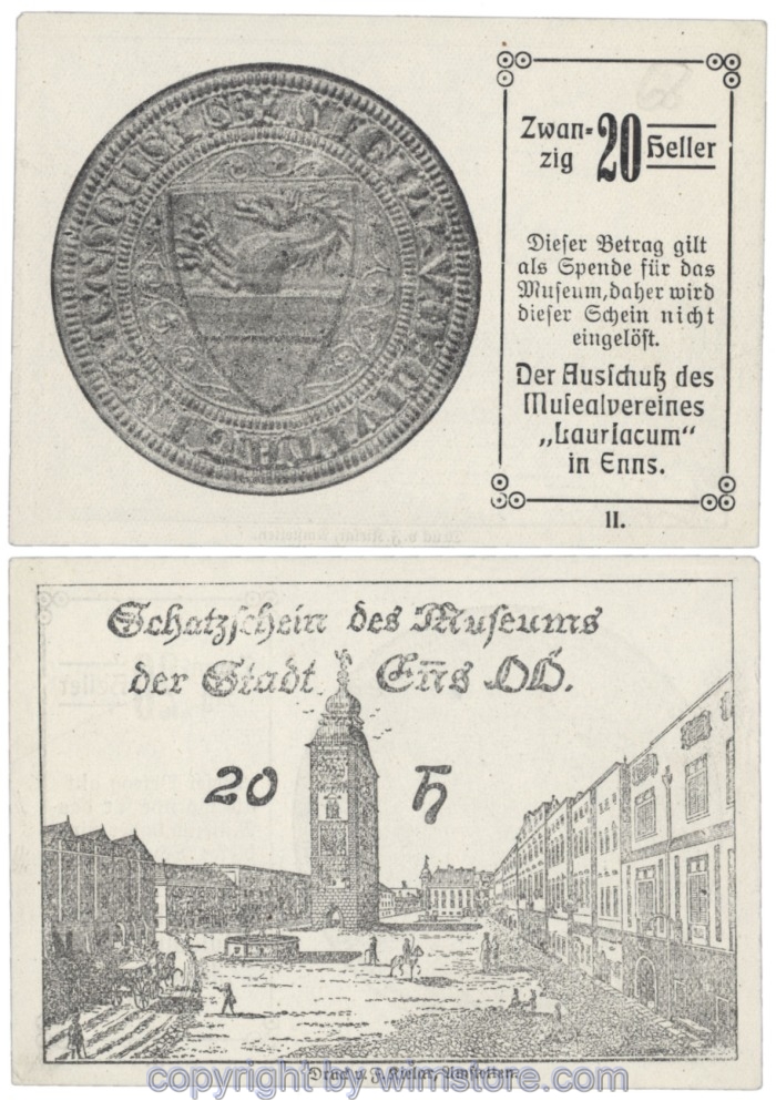Enns, Prv. Schatzscheine des Museums der Stadt Enns, J176f68, 20 Heller; 1
