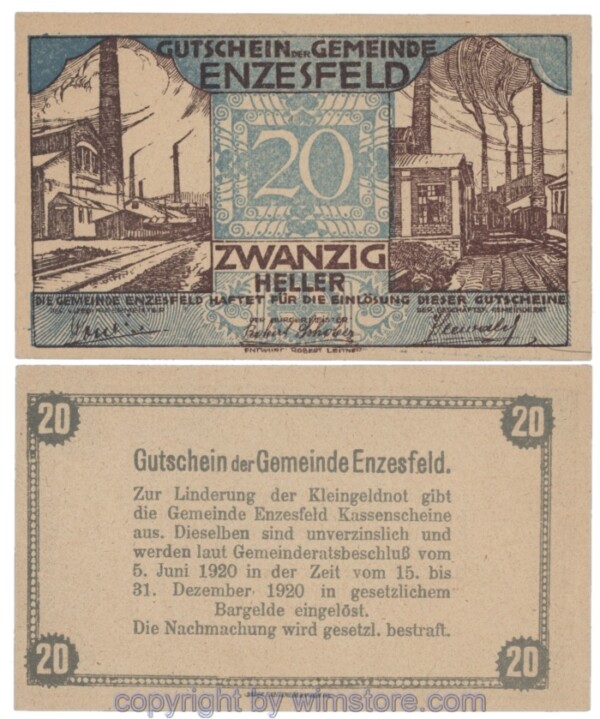 sn103708 Enzesfeld, J00179a, 20 Heller; 1