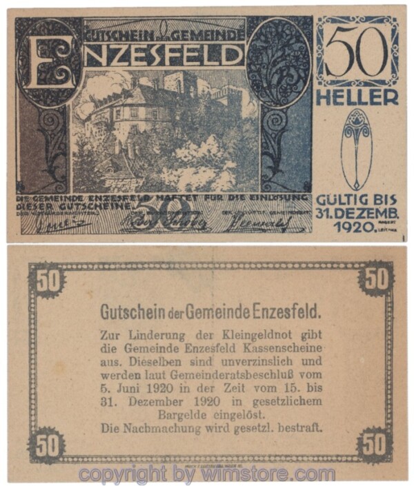 sn103718 Enzesfeld, J00179g, 50 Heller; 1
