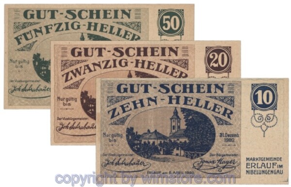 sn103749 Erlauf, J00181a, Serie 10, 20, 50 Heller; 1