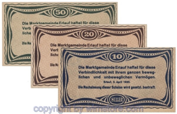 sn103749a Erlauf, J00181a, Serie 10, 20, 50 Heller; 1