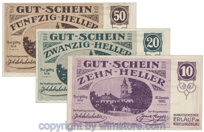 Erlauf, J00181b, Serie 10, 20, 50 Heller; 1