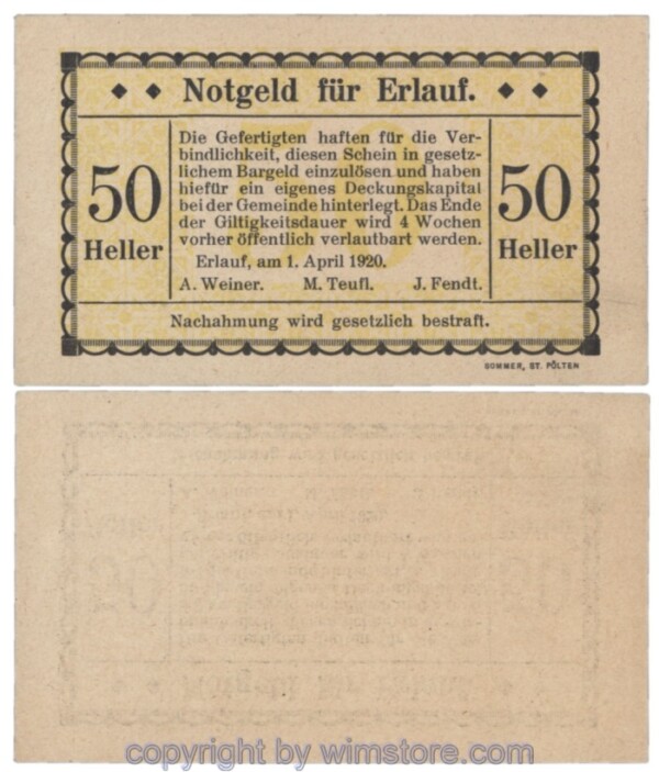 Erlauf, Prv. A. Weiner, M. Teufl, J. Fendt, J00182a, 50 Heller; 1-