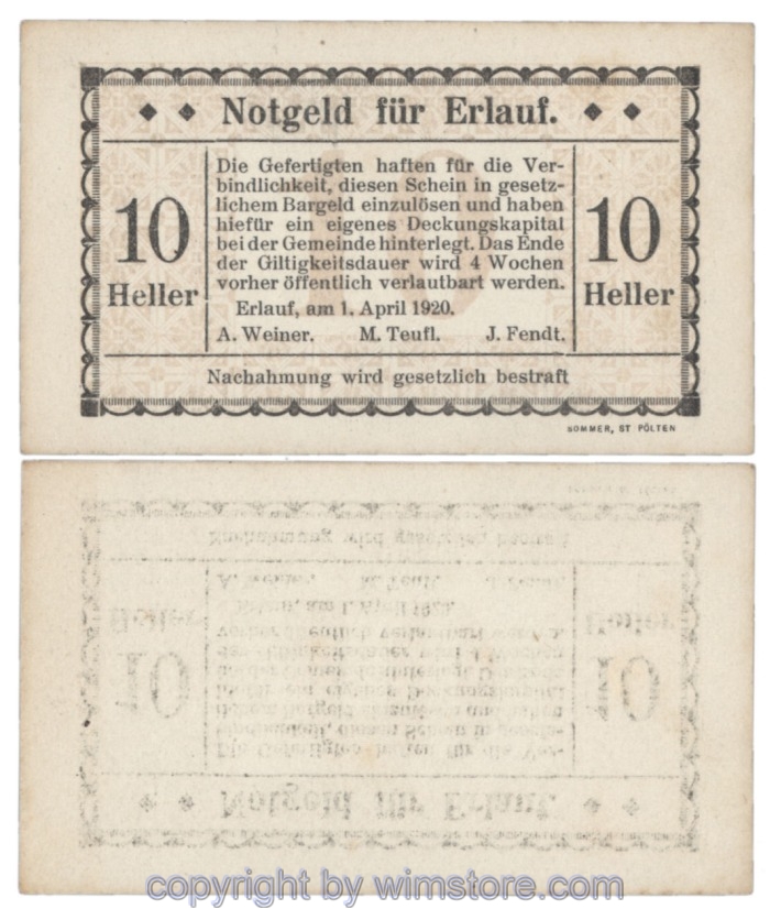 Erlauf, Prv. A. Weiner, M. Teufl, J. Fendt, J00182b, 10 Heller; 1-