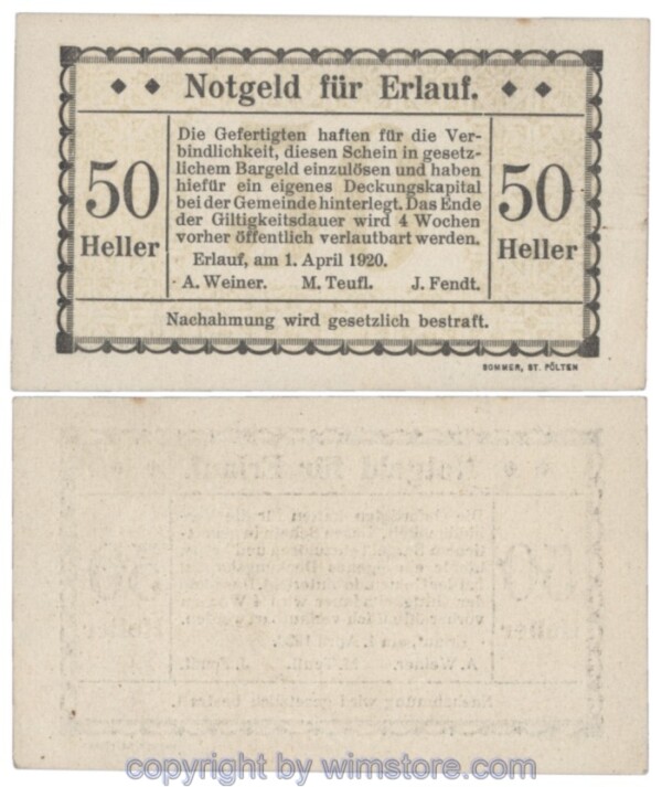 Erlauf, Prv. A. Weiner, M. Teufl, J. Fendt, J00182b, 50 Heller; 1-